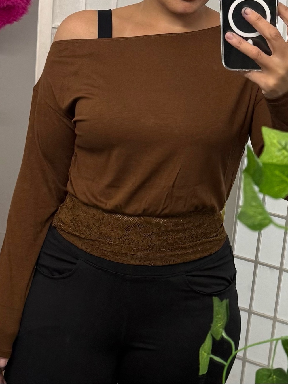 Brand new brown off the shoulder blouse